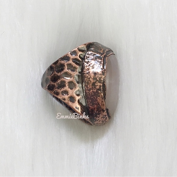 New Natural Rose Quartz & Textured Copper Statement Cocktail Ring - Picture 7 of 16